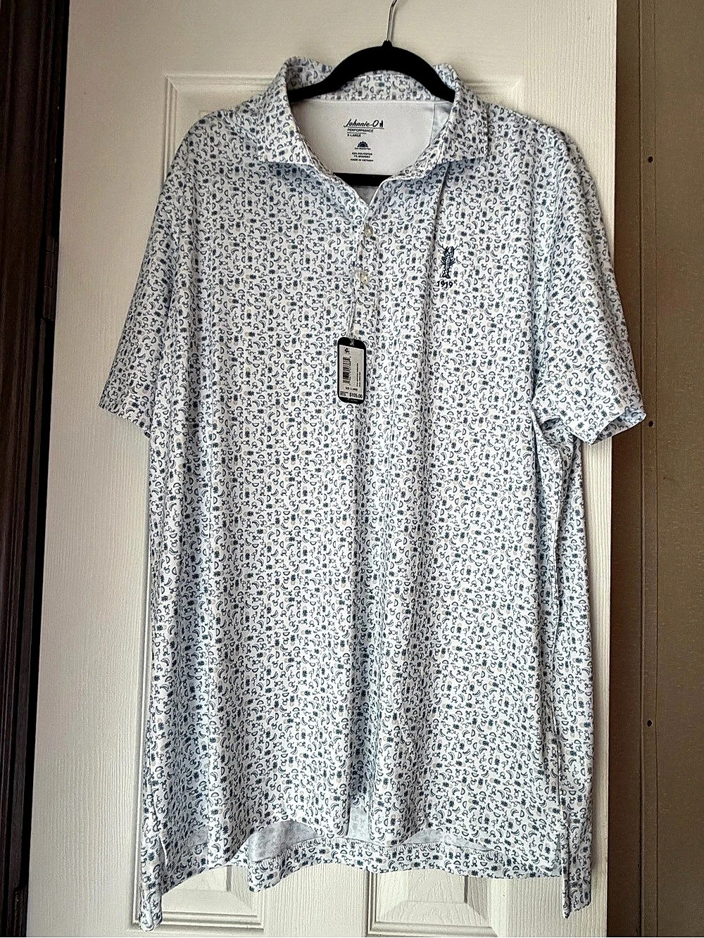 Johnnie-O Cabana Bar Performance Jersey Polo White & Blue XL